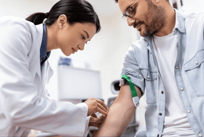 Doctor Taking patient's blood sample in medical setting