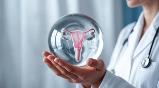 Doctor holding a transparent model of the female reproductive system.