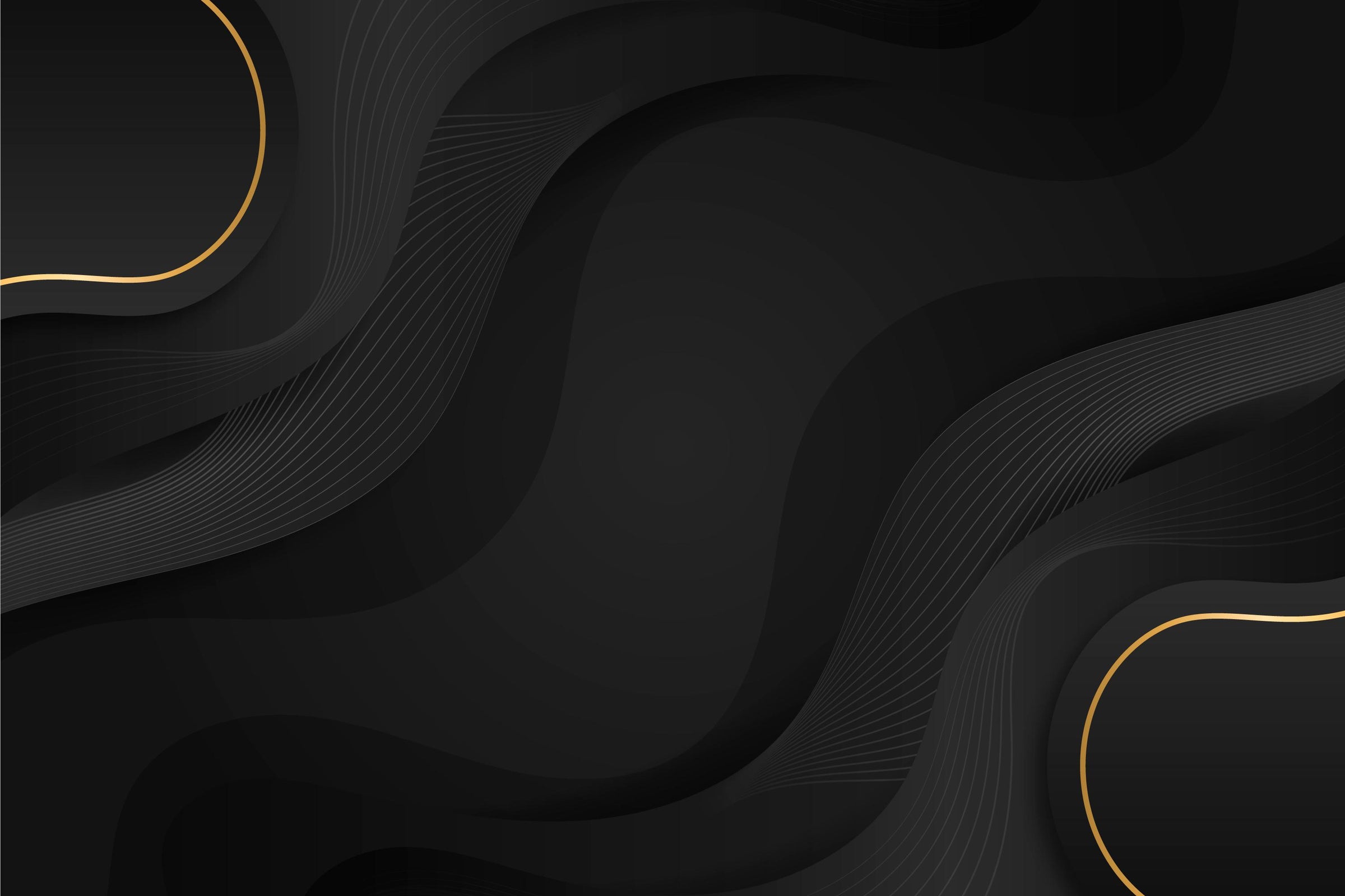 Black wavy pattern with gold accents on a dark background