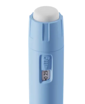 Blue electronic device with a digital display on a white background