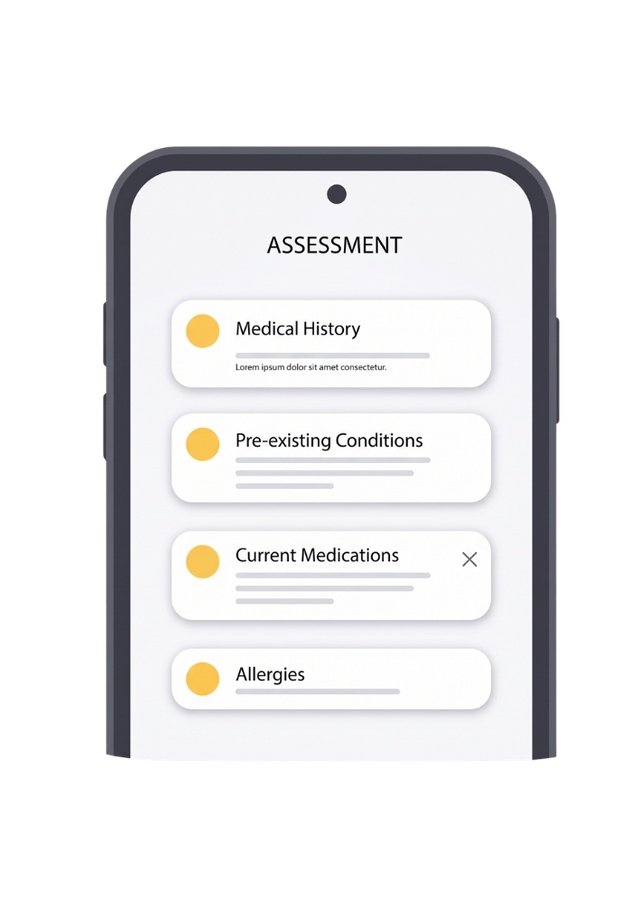 Phone screen showing the online health assessment