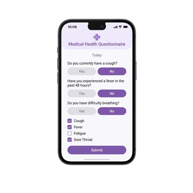 Phone screen showing the online health assessment