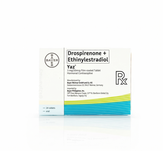 Yaz hormonal contraceptive packaging with Bayer logo on a white background